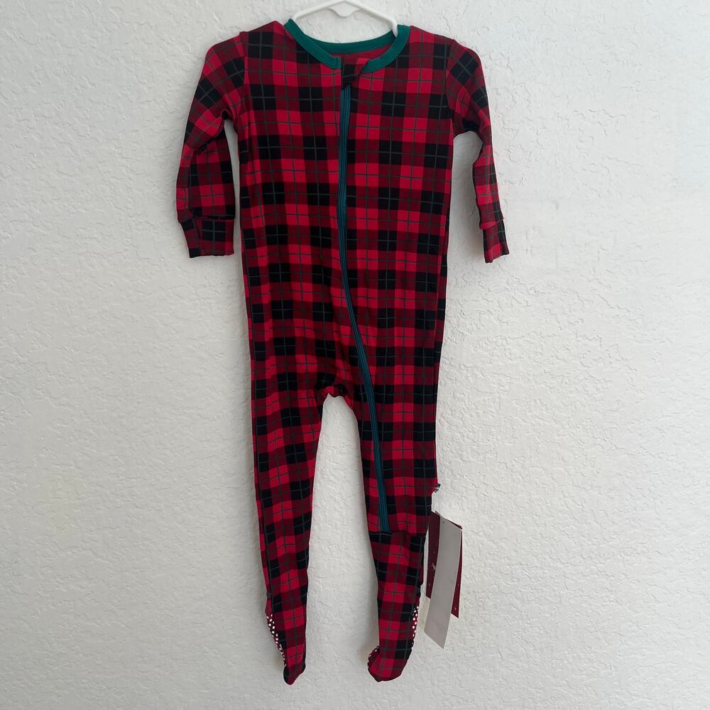 KicKee Pants Buffalo Plaid Bamboo Footie Pajamas Size 18-24M NWT